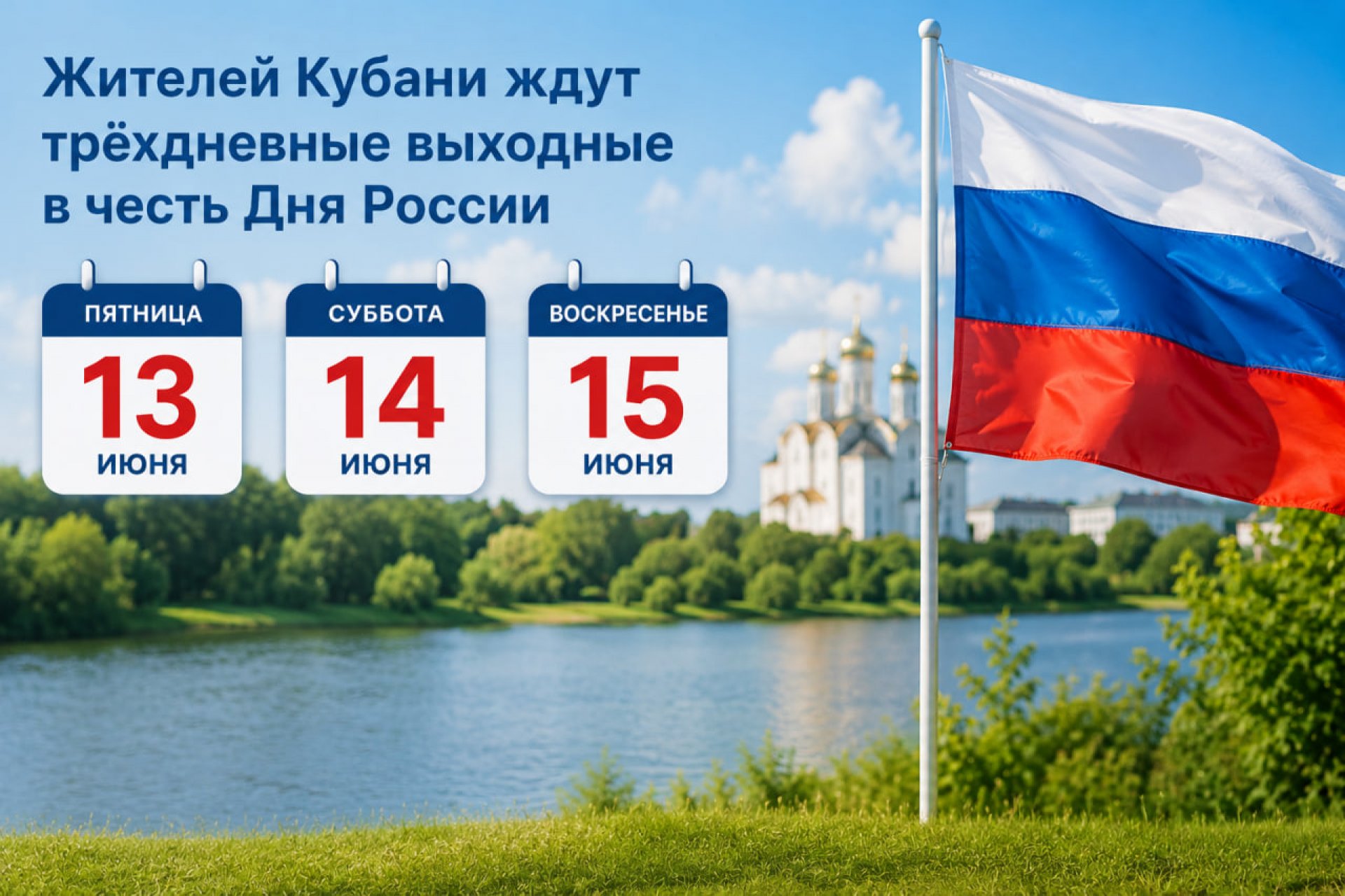 Жителей Кубани ждут трёхдневные выходные в честь Дня России